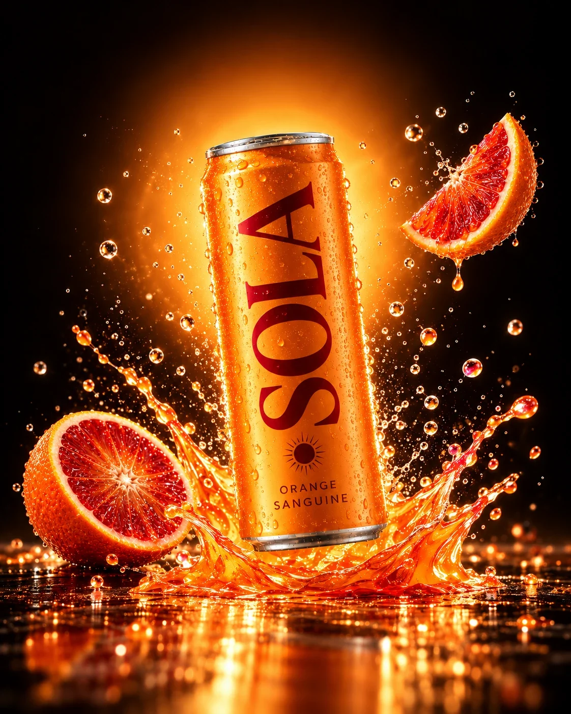 Canette SOLA Orange sanguine, éclaboussure de jus